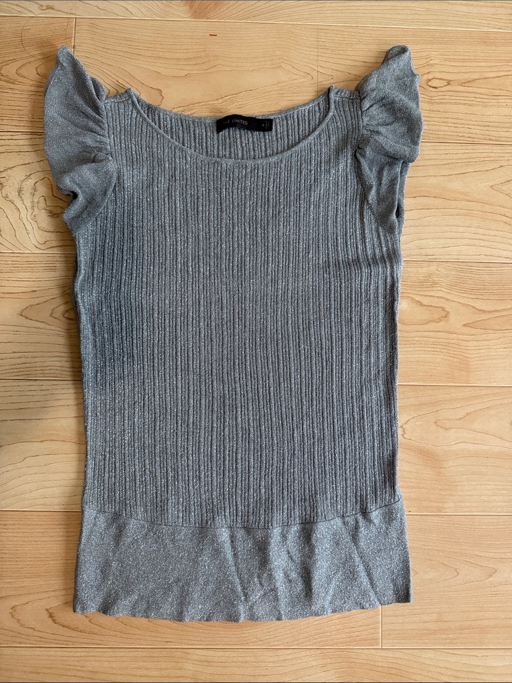 The Limited Metallic Gray Silver Ribbed Flutter-Sleeve Women's Top Size Small